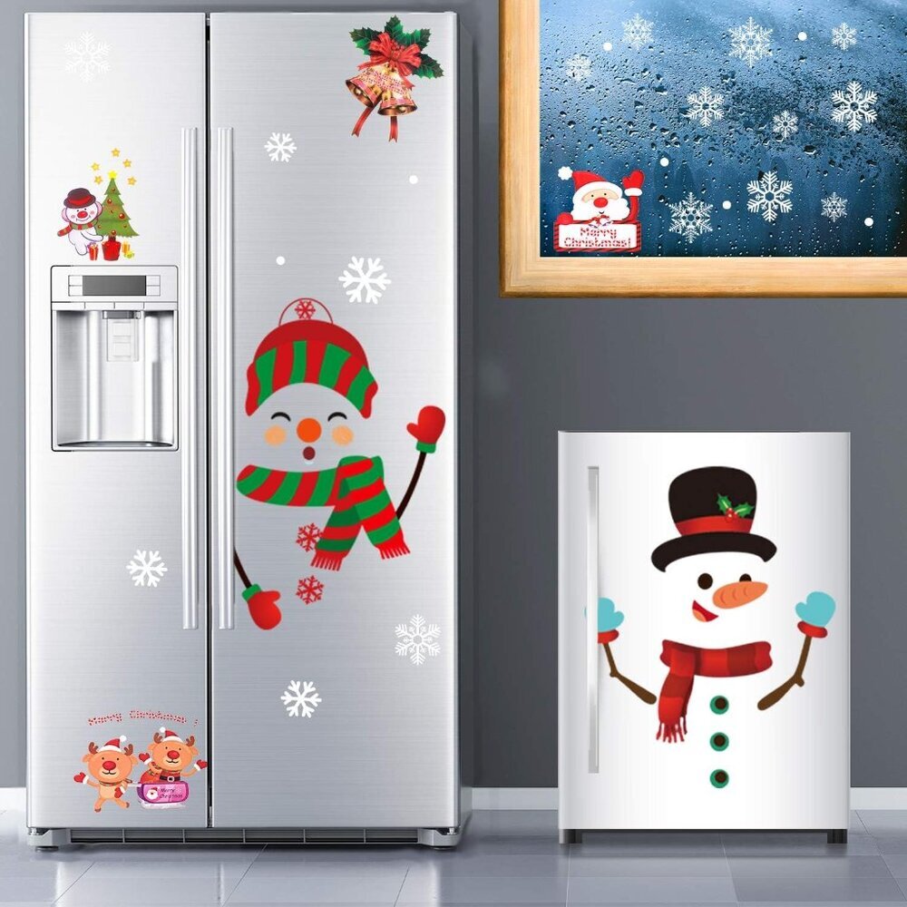64Pcs Christmas Stickers for Refrigerator,Window and Wall,Snowman Snowflakes Chr